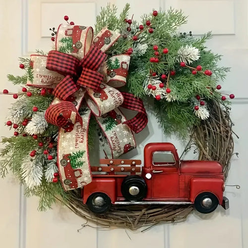 Charming Vintage Red Truck Christmas Wreath - Festive House Décor