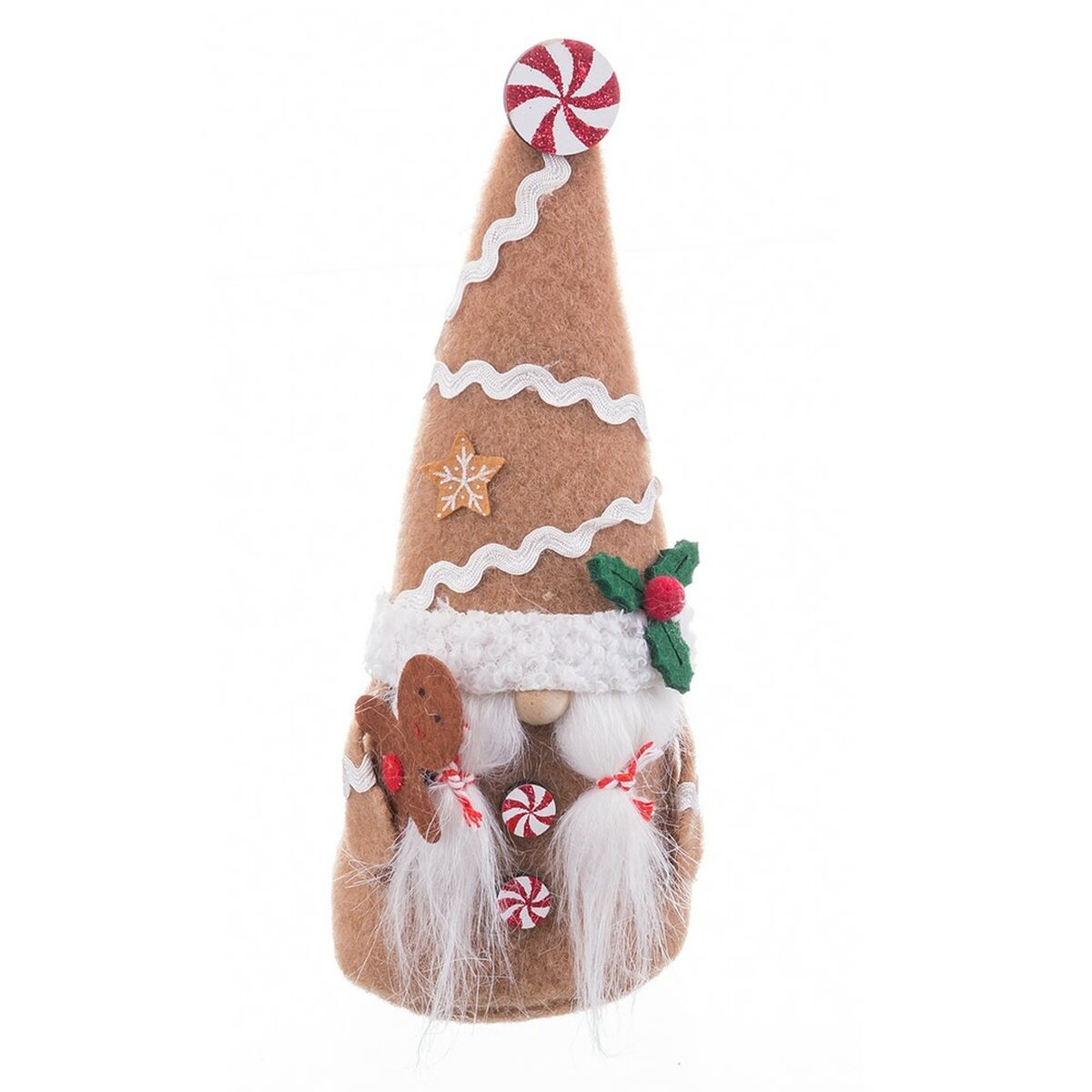 Felt Gingerbread-Style Cone Ornament with Peppermint Topper (19.5cm)