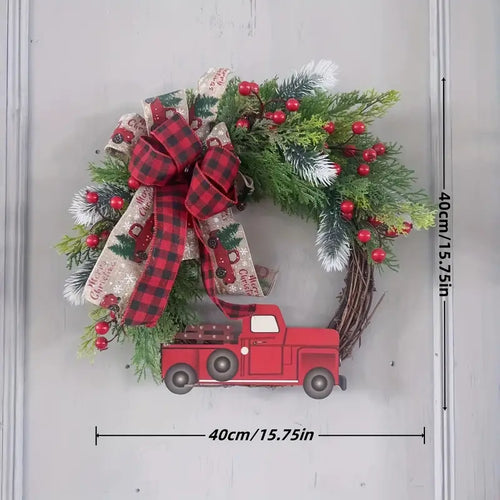 NNETM Charming Vintage Red Truck Christmas Wreath - Festive House Décor
