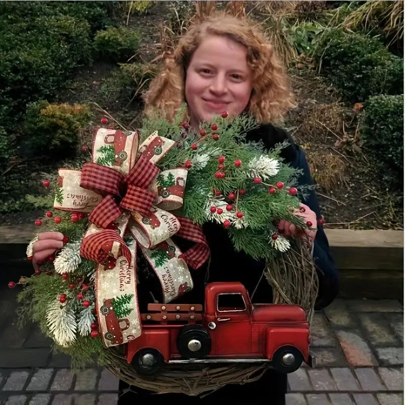 Charming Vintage Red Truck Christmas Wreath - Festive House Décor