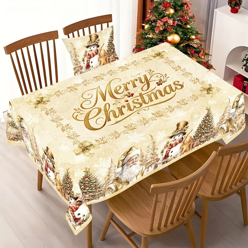 Vintage Gold Merry Christmas Tablecloth