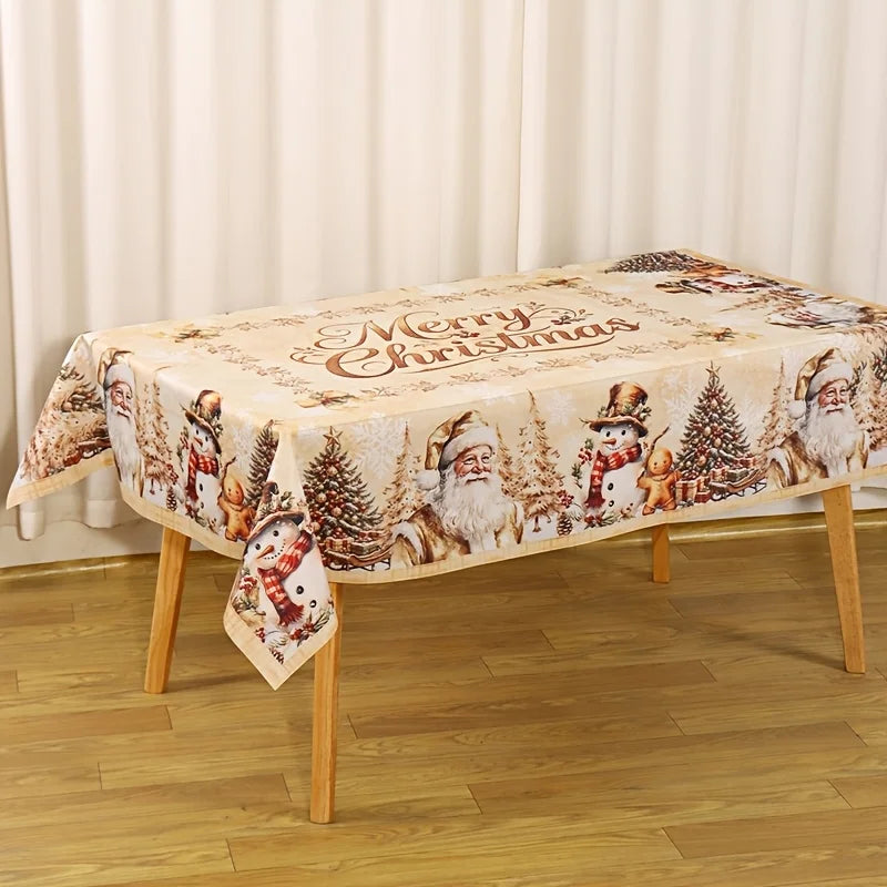 Vintage Gold Merry Christmas Tablecloth