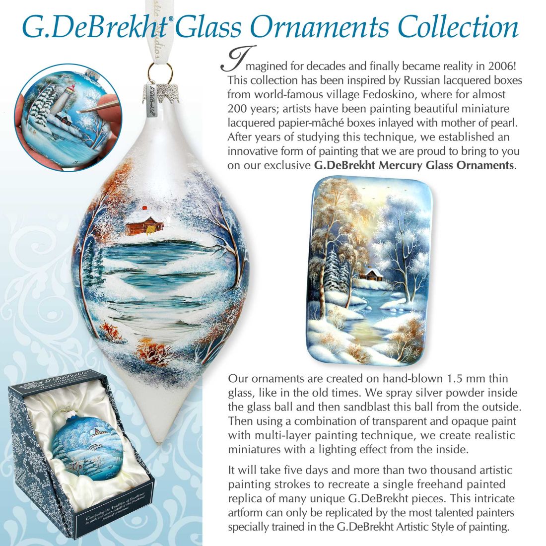 Vintage Winter Village Glass Ornament by G. DeBrekht - Christmas Decor - 73368