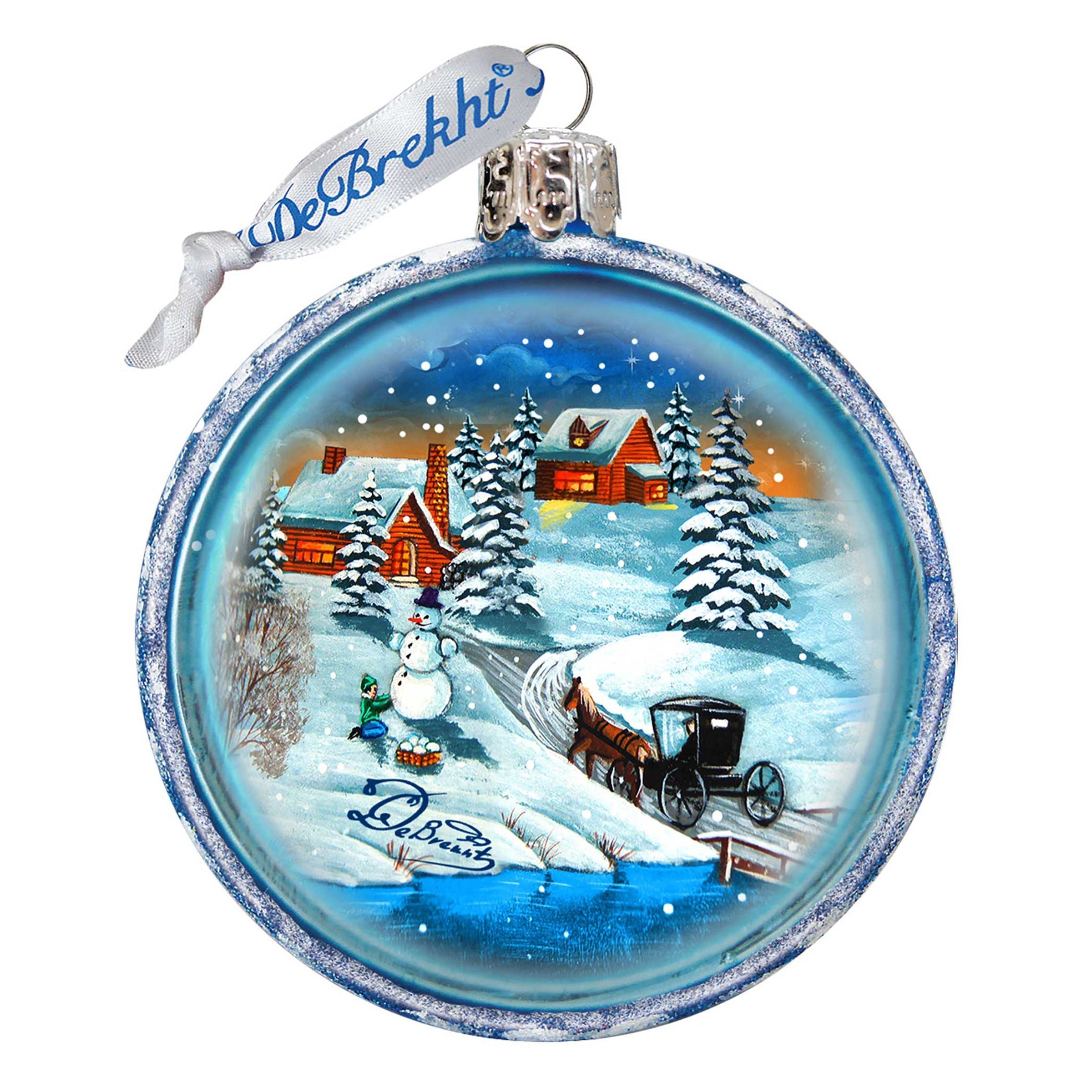 Vintage Winter Village Glass Ornament by G. DeBrekht - Christmas Decor - 73368C